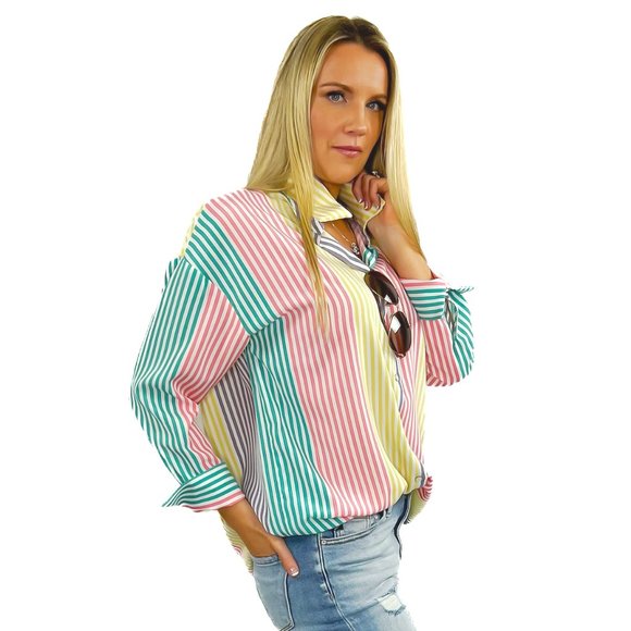 Long-Sleeve Color Block Blouse- Multi - Picture 3 of 4